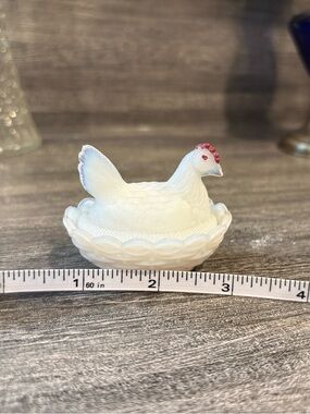 Milk Glass Hen on Nest Dish - White with Red Comb